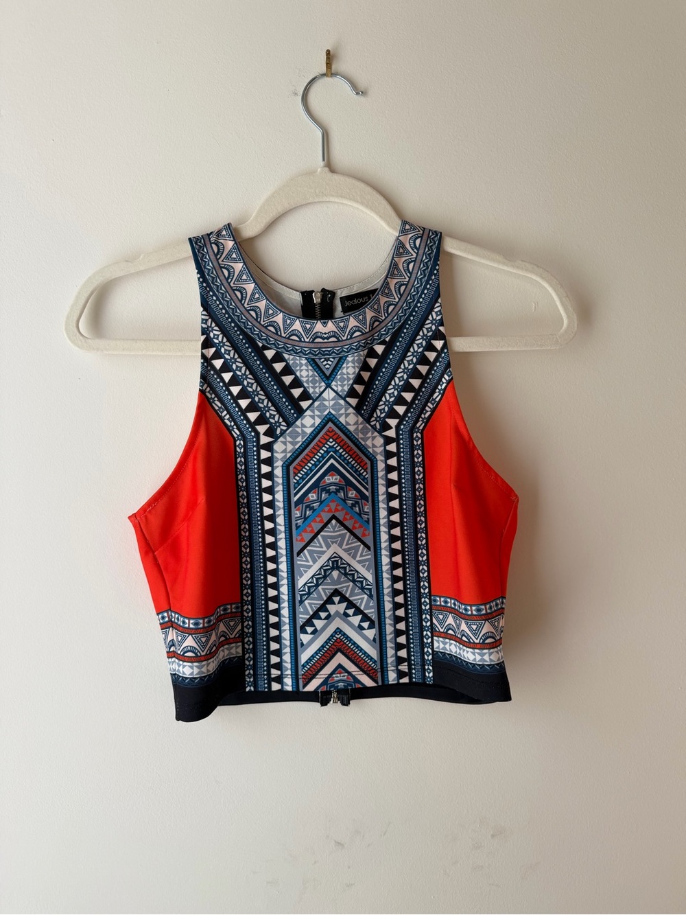 Jealous Tomato Red and Blue Geo-Print Cropped Tank